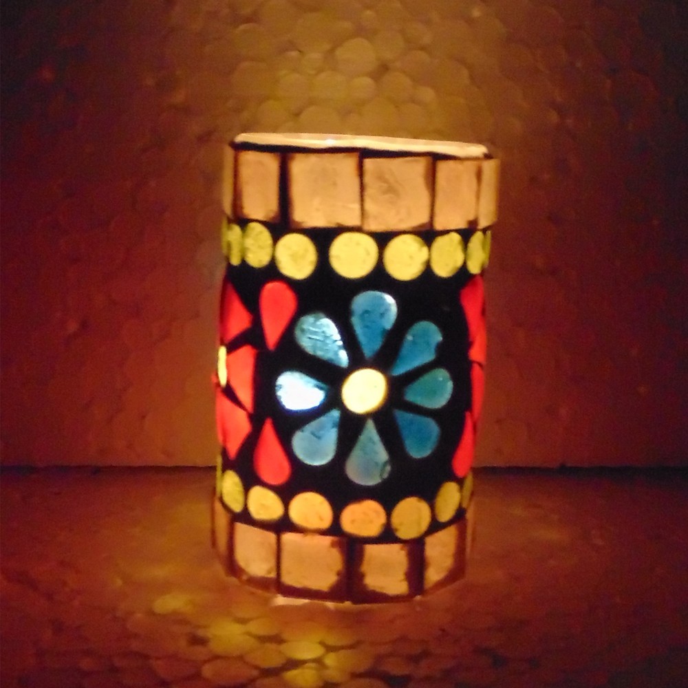 Glass Multicolor Glass Tea Light Holder  L2" x W5.08"x H2"